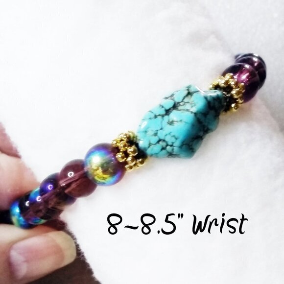 Flashy Beaded Stretch Bracelet! Turquoise Magnesite! Various Sizes - Pick Yours! - Picture 13 of 14